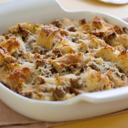 Cheese Strata (with Meat, or Meatless)