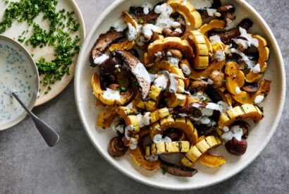 Thumbnail for Roasted Delicata Squash and Mushrooms With Whipped Ricotta