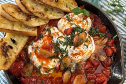 Thumbnail for Roasted Diced Tomatoes, Garlic Confit, and Burrata Appetizer