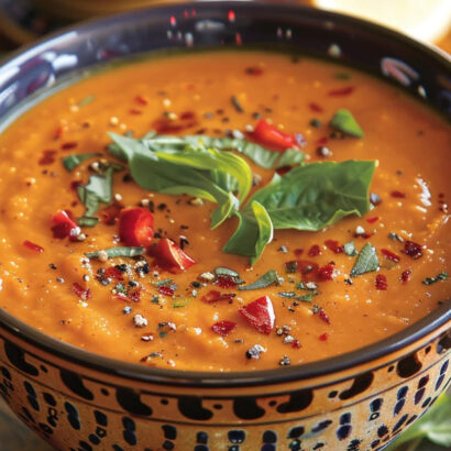 Moroccan Sweet Potato Soup with Chickpeas