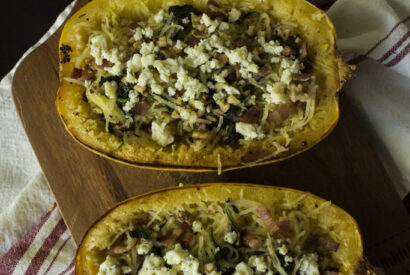 Thumbnail for Spinach Bacon Blue Cheese/Goat Cheese Spaghetti Squash [Video]