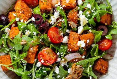 Thumbnail for Roasted Sweet Potato & Black Bean Salad with Arugula and Feta Cheese