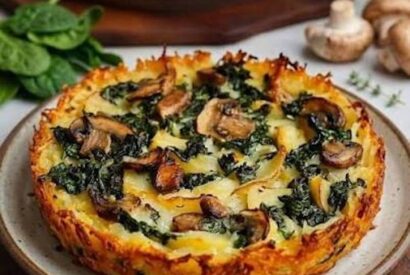 Thumbnail for Crispy Potato Crust Mushroom and Spinach Tart