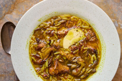 Thumbnail for Golden Mushroom Soup with Orzo and a Pat of Butter